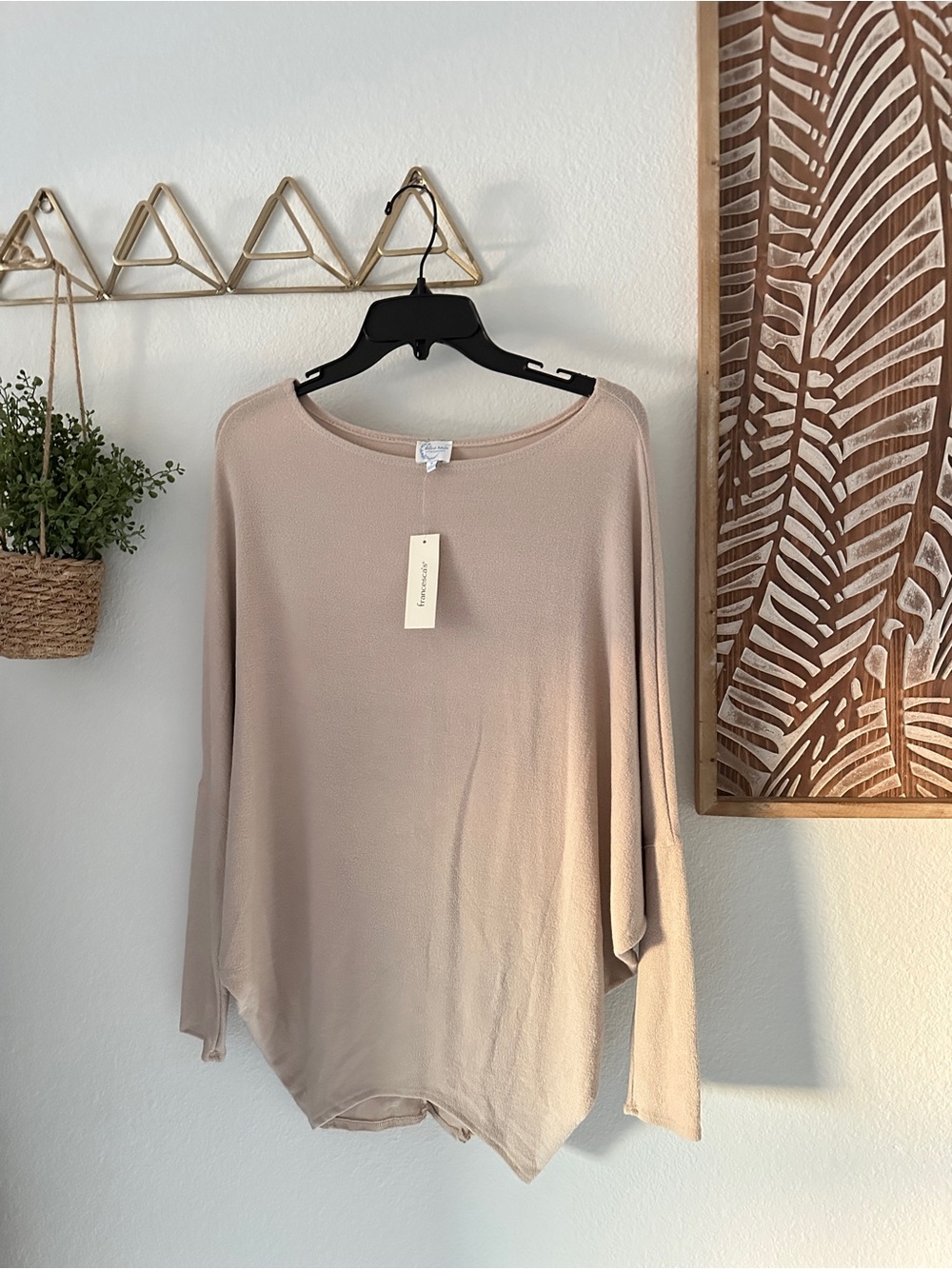 Francesca's Collections Relaxed Boatneck Dolman Top in Light Taupe